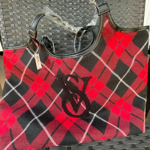 Victoria's Secret Red and Black Plaid Tote, Tote Bag,victoria’s Secret Tote Bag - Picture 6 of 14